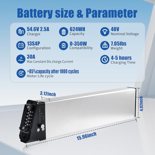 Image of 48v Ebike Battery 13Ah Folding Electric Bike Lithium Battery Pack with 30A BMS, Security Lock for 0-350W Motor Electric Bicycles Silver