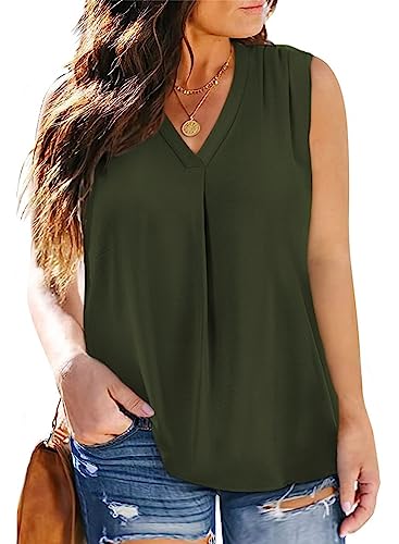 Image of Eytino Womens Plus Size Tank Tops Summer Sleeveless V Neck Casual Loose Chiffon Blouse Office Work Shirts(1X-5X)