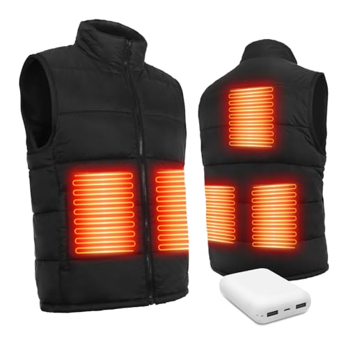 Warm Storm Heated Vest for Men Women 5 Heating Zones 3 Heat Levels 10000mAh Battery Included Water Wind Resistant Lightweight Heated Gilet for Hiking Camping Cycling (77F-131F) Black