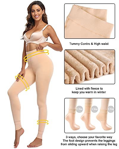 Image of CHRLEISURE Women's Fleece Lined Tights - Fake Sheer Warm Pantyhose Thick Winter Leggings