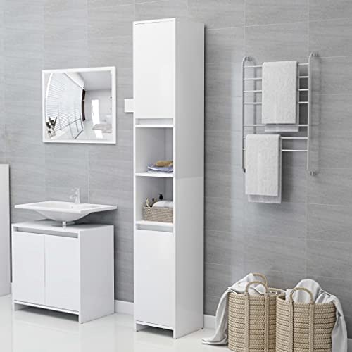 Teenpull Mueble de baño blanco 30 x 30 x 183,5 cm, material de madera, diseño delgado, 6 compartimentos, 2 puertas, armario de baño para almacenamiento adicional, mueble de baño