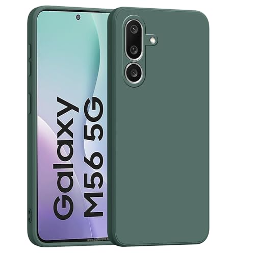 Image of amazon basics Back Cover for Samsung Galaxy M56 5G / Galaxy F56 5G | Ultra Slim Soft Rubberised Case | Matte Silicone Flexible Mobile Case | Camera Protection - Green