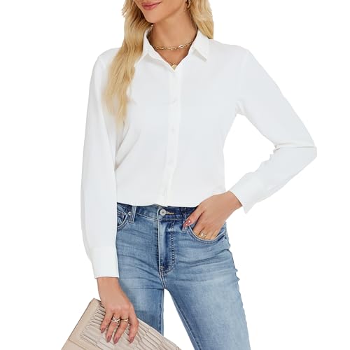 JTD Women's Button Down Shirts Long Sleeve Collared Blouses Wrinkle-Free Work Office Casual Chiffon Top
