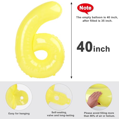 Image of 6 Balloon Numbers Birthday Decorations, 40In Yellow Balloons for Men Women | Eye-catching Appearance, Perfect Decorative Centerpieces, Convenient Self-sealing Structure, Widely for Various Occasions