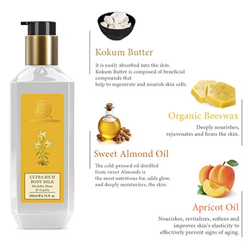Image of Forest Essentials Ultra-Rich Body Milk Mashobra Honey & Vanilla| Natural Moisturizing Body Lotion For Instant Hydration | Ayurvedic Body Moisturizer, Paraben Free| For Women & Men | 200 ml (Pack of 2)