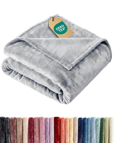 Ultra Soft Fleece Blanket Queen Size - Flannel Fleece Luxury Queen Blanket - Lightweight for Couch Bed Chair - Thick, Warm and Breathable - All Season Cozy Fuzzy, Anti-Static Microplush Bedding, Grey