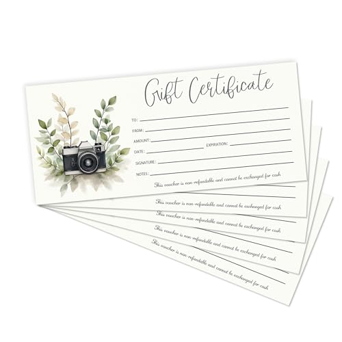 Eucalyptus Photography Gift Certificate, 25 Gift Certificate Cards for Photography,Custom Client Vouchers for Birthday, Fill in Blank Work Business Present Cards,Photo Session Gift Cards 3. 5 x 8 Inch