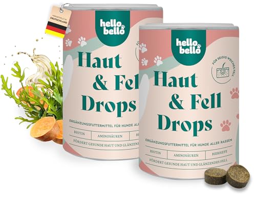 HELLOBELLO Kaltgepresste Haut & Fell Drops für Hunde 2X 350g mit B-Vitaminen & Omega 3 - Glänzendes Fell für Hunde - Für glänzendes Fell Hund, Hautprobleme Hund