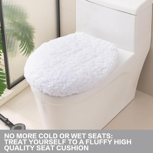 Image of Microfiber Toilet Lid Cover, 17.5 inchx15 inch Fits Round Oblong and Elongated | Toilet Seat Covers for Bathroom, Machine Washable, Decorative Fuzzy fur Look Round Toilet Seat Cover Extra Soft Absorbent
