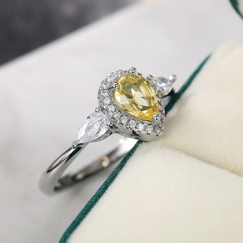 White Gold Plated Yellow Teardrop-shaped Cubic Zirconia Inlaid Sparkling Chic Engagement Rings Wedding Bridal Band Promise Rings Evening Parties Anniversary Valentine's Day Gifts Eternity Bands for Women2