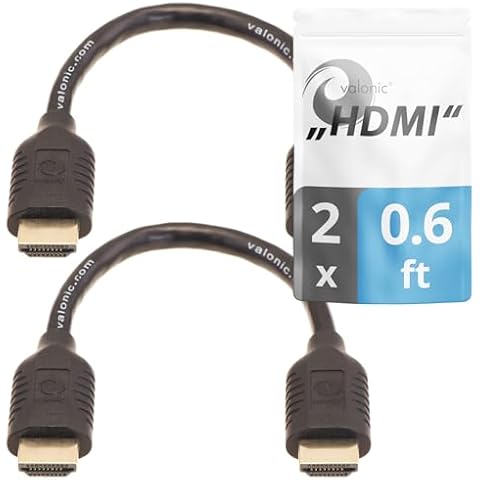 valonic Short HDMI Cable - 0.6 ft, 2 Pack, 4k, high Speed, Ultra HD, ethernet - Compatible with Nintendo, PS5, TV, PS4, Xbox, Black, Small, Thin Cover