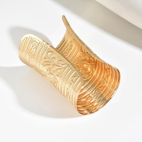 Chunky Gold Cuff Bangle Bracelets for Women Vintage Boho Wide Bracelet Irregular Statement Bracelet Fashion Open Cuff Bracelets Thick Arm Golded Bangle for Women3