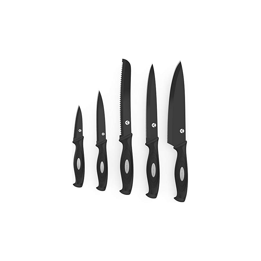 Vremi-10-Piece-Black-Knife-Set-5-Kitchen-Knives-with-5-Knife-Sheath-Covers-Chef-Knife-Sets-with-Carving-Serrated-Utility-Chefs-and-Paring-Knives-Magnetic-Knife-Set-with-Matching-Black-Case Vremi 10 Piece Black Knife Set - 5 Kitchen Knives with 5 Knife Sheath Covers - Chef Knife Sets with Carving Serrated Utility Chef's and Paring Knives - Magnetic Knife Set with Matching Black Case