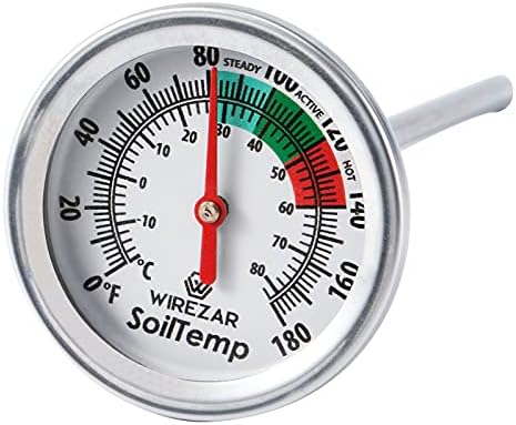 Stainless Steel Soil Thermometer Backyard Compost 5 Inch Long Stem 1.90 Inch Diameter, 0 to 180 Degrees F Lightweight and Portable Hygrometer Sensor Test Moisture Light PH for Soil Ground