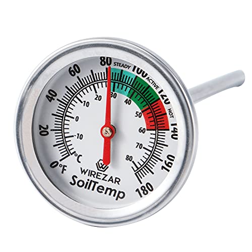 Stainless Steel Soil Thermometer Backyard Compost 5 Inch Long Stem 1.90 Inch Diameter, 0 to 180 Degrees F Lightweight and Portable Hygrometer Sensor Test Moisture Light PH for Soil Ground