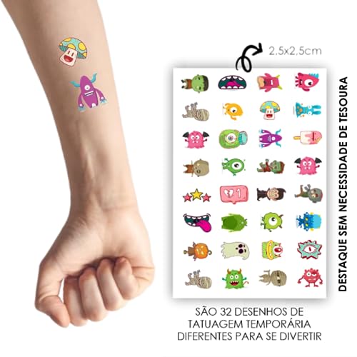 Tatuagem Temporária Infantil Monstrinhos | Kit Festa 32-040