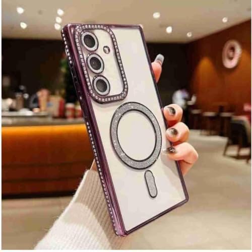 Image of for Samsung Galaxy Glitter Case,Luxury Bling Rhinestone Diamond Plated Bumper Case,MagSafe, Sparkle Camera Lens Protection Clear Back Cover (Purple, for Samsung Galaxy A35 5G)
