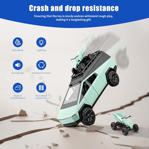 Image of 1 /24 Cybertruck Camper Van Model Diecast Metal Pickup Truck RV Motorhome Toys for Boys Age 3-8 with Light and Sound Pull Back Toy Cars Gift for Kids (Green)