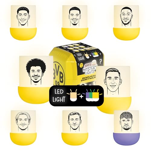 Preisvergleich Produktbild MegaLight Blind Box Mini Nachtlichter / BVB Fanartikel Kinder / zufällige Figurenauswahl / 1 aus 9 zum Sammeln l 4 versch Lichtfarben / Borussia Dortmund Fanartikel / EGGY'S Mystery Lights BVB Edition