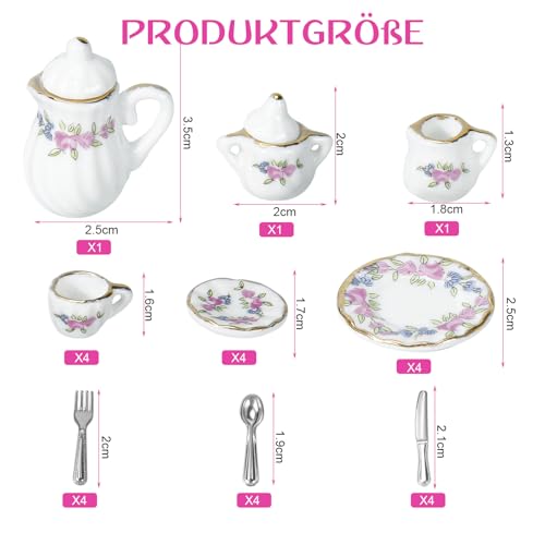 Puppenhaus Zubehör，Miniatur Puppengeschirr Porzellan Wichtel Geschirr Wichtel Besteck Wichtel Zubehör Puppenhaus Küche Zubehör