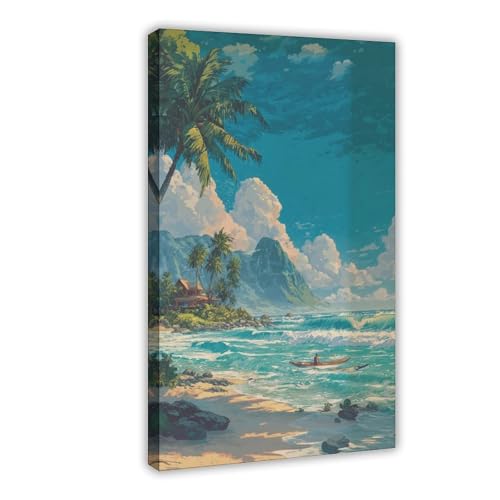 WOPIYNAG Póster de lienzo de paisaje marino de paraíso tropical, decoración de dormitorio, regalo de 20 x 30 cm