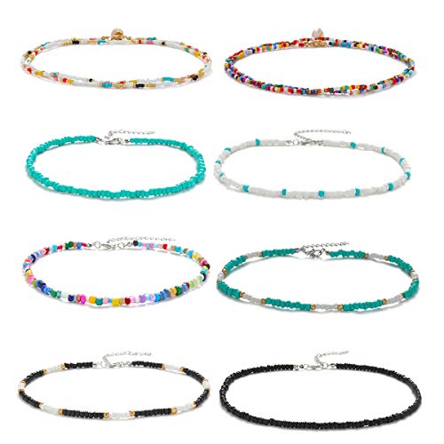 Small Bead Choker Necklace for Women Girls Cute Boho VSCO Beaded Necklaces Adjustable Beach Single Shell Seed Bead Necklace