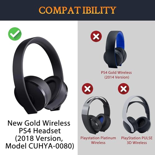 Image of SOULWIT Replacement Earpads for Sony New Gold Wireless PlayStation PS4 (2018 Version) Headset, Ear Pads Cushions with High-Density Foam (CUHYA-0080 CG Purple Black)