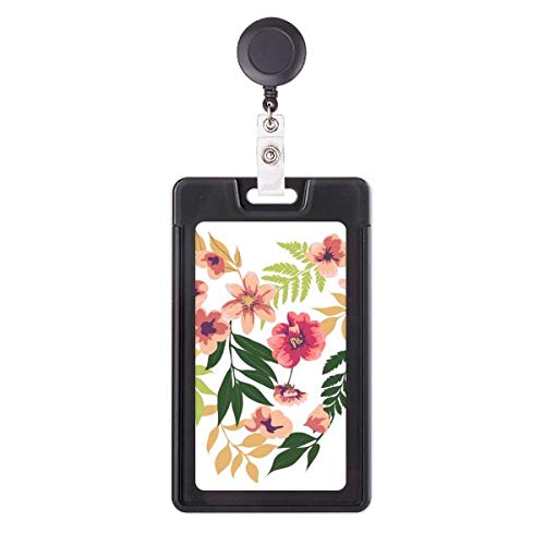 Porte-badge rétractable fleurs feuilles aquarelle accessoire