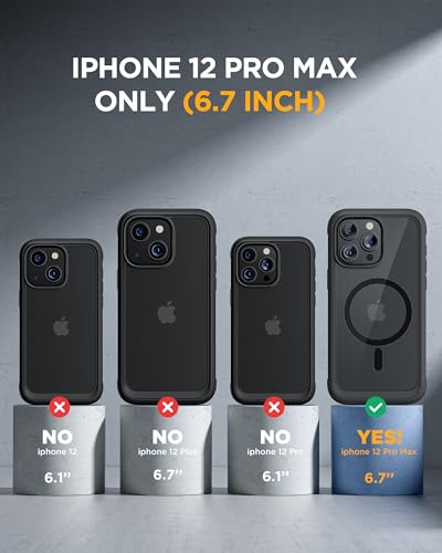 Image of Miracase Magnetic for iPhone 12 Pro Max Case [Compatible with MagSafe] Full-Body Phone case with Built-in Glass Screen Protector& Camera Protector, Military Drop Proof 12 Pro Max Cover, Black