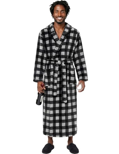 Alexander Del Rossa Mens Robe with Hood, Plush Fleece Hooded Mens Bathrobe, Big and Tall Bath Robe for Men