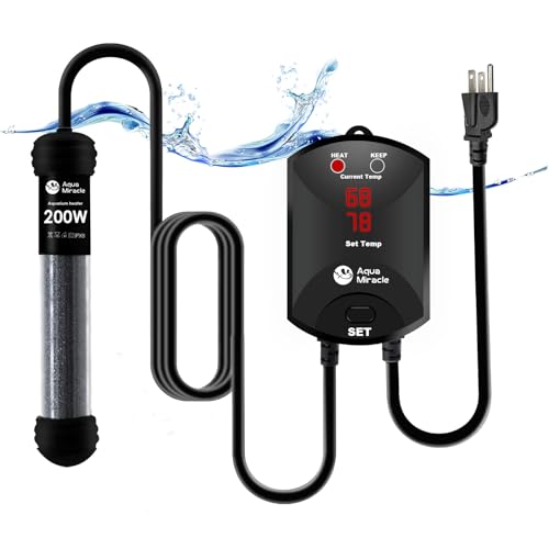 AquaMiracle Upgraded 200W Aquarium Heater Fish Tank Heater Turtle Heater Super Compact Aquarium Heater, Dry-Run/Overheating Protection and Memory Func