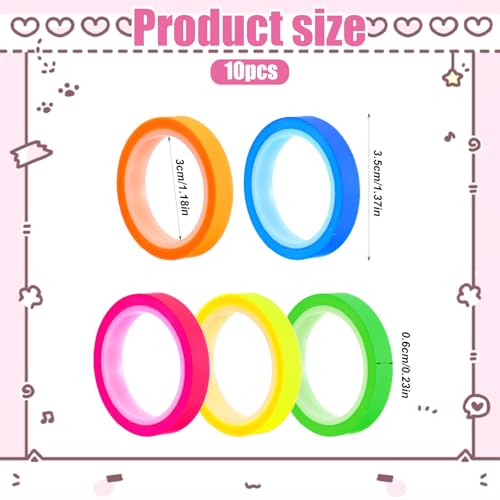 Guduling 10 Rollen Highlight Strips,Abnehmbar Textmarker Band,3.5 X 0.6 X 0.6 CM Farbiges Fluoreszierende Haftnotizen,Long Highlight Strips für Studenten, Lehrer, Lesen, Zuhause, Büro
