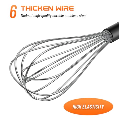 Image of NileHome Silicone Whisk 10 inch, Kitchen Whisk Kitchen Wisk Wire Whisks for Cooking, Whisking, Blending, Beating, Stirring-Black Silver