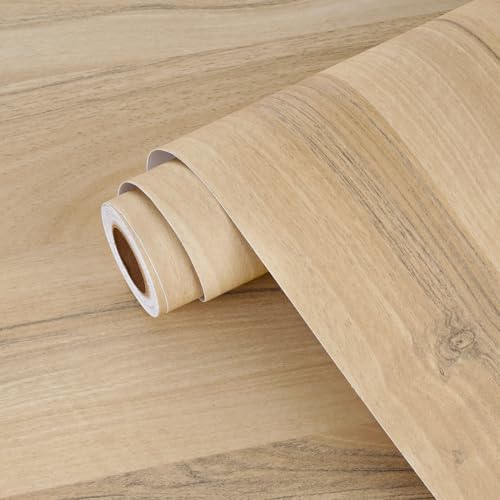 Yullpaper Rouleau Adhesif Pour Meuble Papier Peint Bois Beige Film Autocollant Revetement Adhesif Meuble Pour Plan De Travail Cuisine Bois Beige Papier Peint...