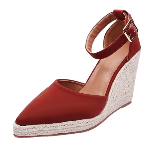 Generisch Sandalias plateau para mujer con tacón slingback pumps mujer alpargatas sandalias de punta cuña cerradas zapatos de verano zapatos de tacón festivo zapatos cómodos para mujer, rojo, 41 EU