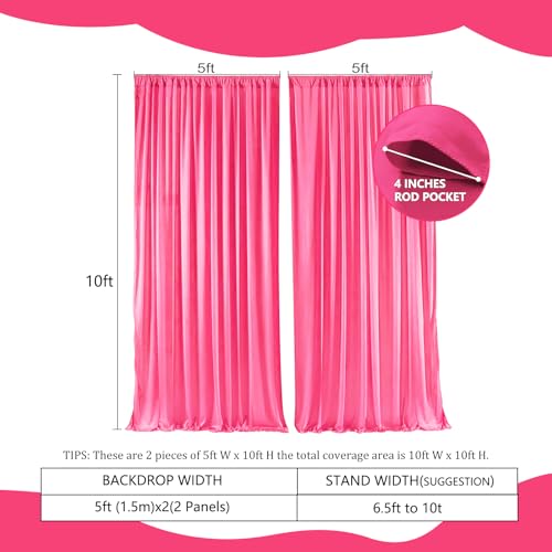 Image of 2 Panels Fluorescent Pink Backdrop Curtain, 10 x 10 Feet Polyester Background Curtains for Parties, Weddings, Halloween, Christmas, Birthday Party Photoshoot Backdrop Curtains Decorations