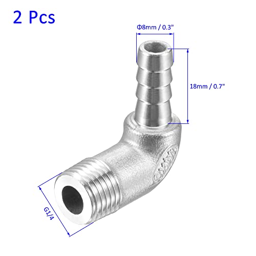 M METERXITY 2 Pack Hose Barb Fittings - 90 Degree Elbow Stainless Steel 8mm Pipe Connector Apply to Water Fuel (G1/4 Male Pipe) - Image 3