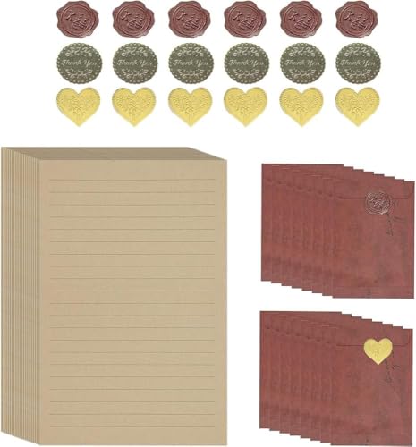 94 Pièces L'ensemble De Papeterie Vintage,Zodors Papier à Lettre Vintage 64 Feuilles Papier à Lettres Retro 30 Enveloppe En Papier Kraft Vintage Brun Pour Bénédictions De Vacances Notes De Voeux