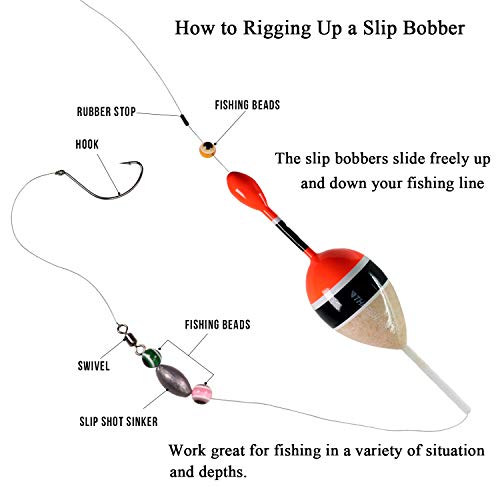 THKFISH Slide Fishing Floats Bobbers Saltwater Freshwater Slip Bobbers for Crappie Panfish Trout Bass Fishing (Wood and Red, 1/6 oz 1.6"x4.8" - 5Pcs) - Thumbnail 2
