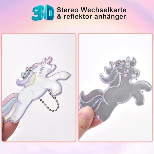 Einschulung Geschenk für Mädchen, 2 PCS Einhorn Reflektor Anhänger Schulranzen Leuchtend als Schulkind Geschenk für Schultüten Füllung Schulanfang Glücksbringer Rucksack Handtasche Mitgebsel Geschenke