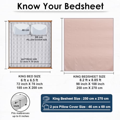 Image of Story@Home Linen King Size Bedsheet Cotton Textured Flat Sheet with 2 Pillow Covers Super Soft Bed Sheet for King Size Bed | 300 TC Solid Pattern | 250 x 270 cm | Blush Pink