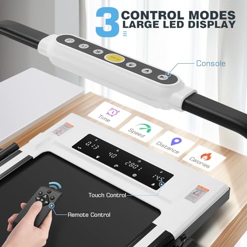 Image of Walking Pad Treadmill Adjustable Height, Under Desk Treadmills with Handle Bar and Incline, 300lbs Capacity Foldable Treadmill with Removable Desk Workstation, Installation-Free(Classic White)