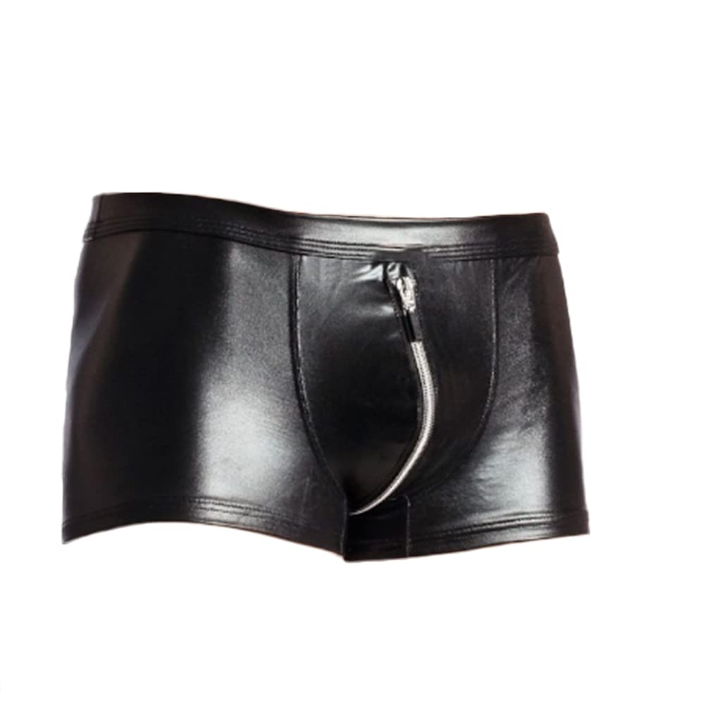 JPXJGT Men's Latex PVC Faux Leather Boxer Shorts Hot Pants Clubwear(Size:M,Color:Black)