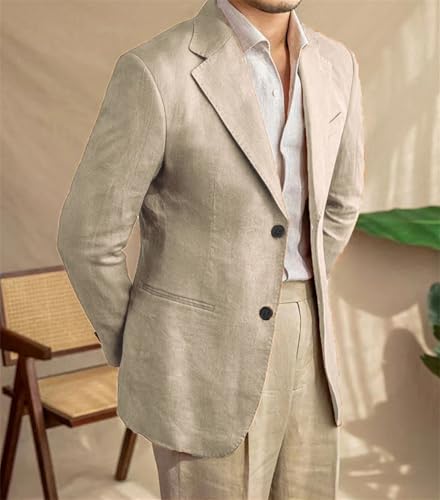Men Light Blue Beige Linen Suits Thin Cotton Linen Groom Tuxedos Notch Lapel Slim Fit Blazers3
