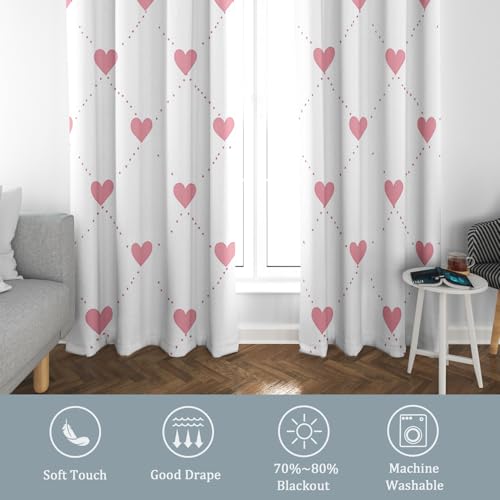 Pink Heart Blackout Curtains, 54 Drop, Kawaii Love Heart Printed Curtains for Living Room, Bedroom, Eyelet Drapes for Window Home Decor, 46x54 Inch 2 Panels H2A1-73 - Image 6
