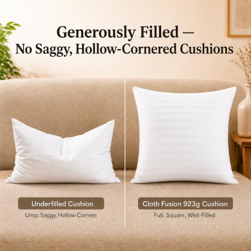 Image of Cloth Fusion Microfiber Sofa Cushion Fillers, White, 24x24 inch, Set of 2 | Satin Striped Soft Cushion, 24 inch x 24 inch Pillow For Sofa, hypoallergenic, Hollow microfibre fill, Fluffs Up in 24 Hrs