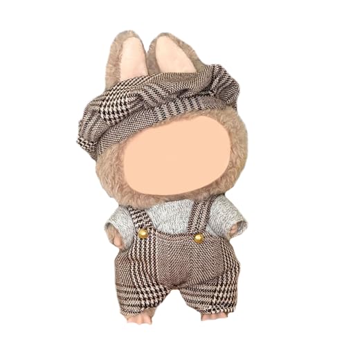 Clothes Set for Pop Mart Labubu Monster (Macaron/Have a seat/Energy) Keychain Blind Box, Dress Accessories for 15cm & 17cm la Boo-Boo.(Plaid Overalls Set)