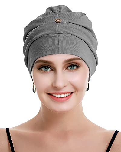 osvyo Gorro de algodón con quimioterapia para mujer con cáncer y pérdida de cabello, gorro de algodón, gorro ligero, embalaje sellado, gris oscuro, Talla única