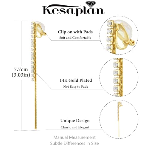 Clip on Earrings for Women 14K Gold Plated Long Dangle White Pearl Earrings Simple No Piercing Hoop Stud Earrings Lightweight Curve Tassel Chain Ear Clips Minimalist Jewelry Wedding Christmas Gift2