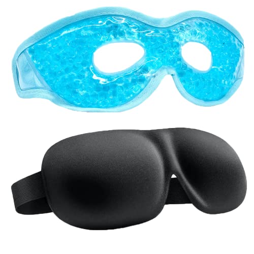 Gel Beads Eye Mask, Cooling Eye Mask Reduce Puffy Dark Circles Migraines Headaches Stress Relief (Gel Eye Mask(Blue)+3D Sleep Mask)